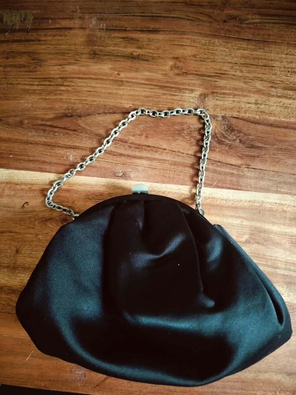 Black Satin Chain-Handle Evening Clutch
